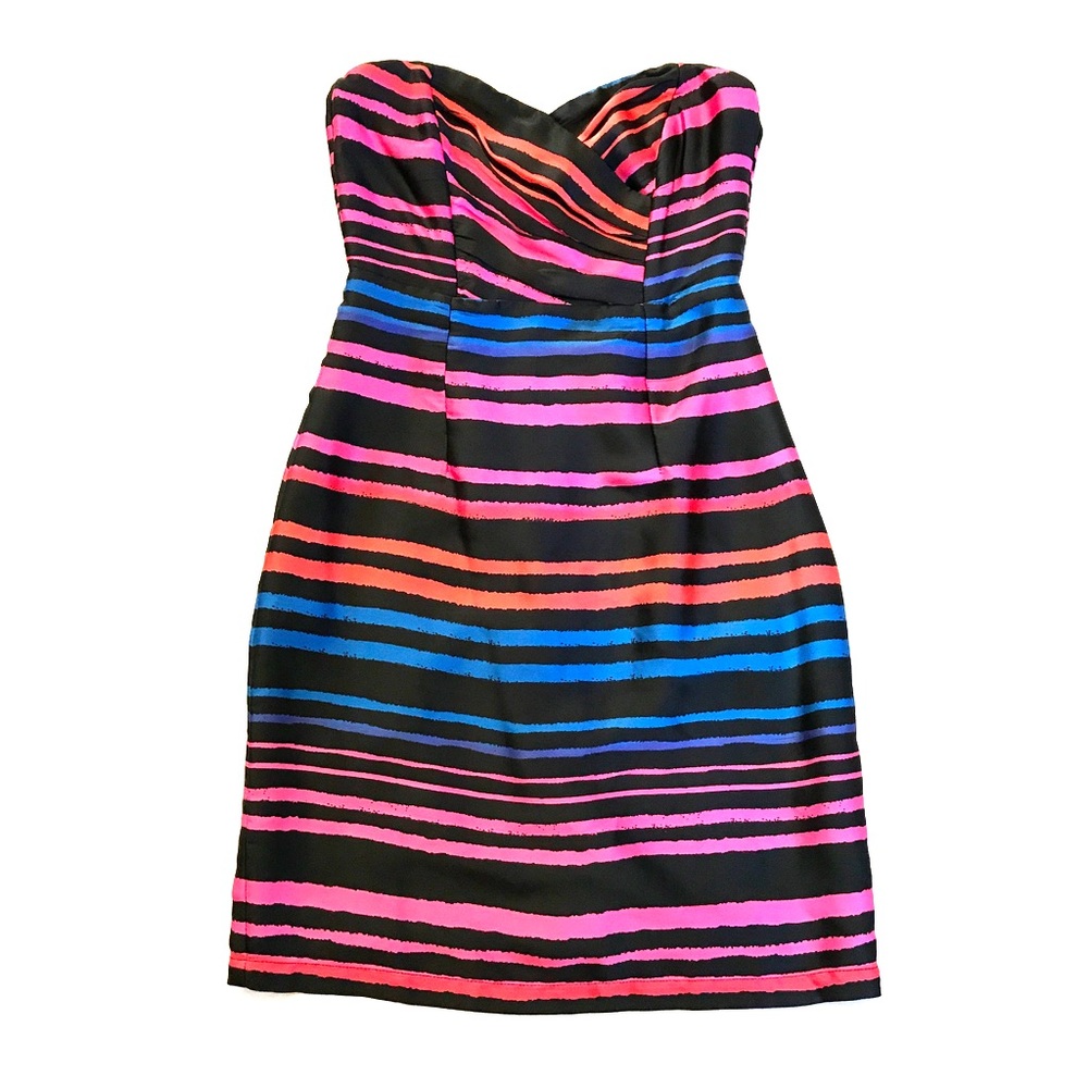 NWOT H&M Strapless Black, Pink, Blue Striped Dress